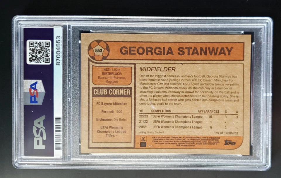 Georgia Stanway PSA 9 RC 2023 Topps Living UCL #553 MINT PR: 839 UCC Bayern rook - Image 2 of 2