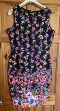 Bodycon Dress In Black With Floral Design And Front Zip Size 14 By Definitions