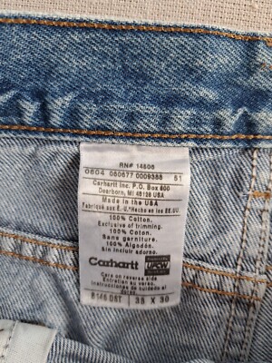 その他 Made in USA Vtg Carhartt Jeans Men's Size 38x30 B146DST Straight Leg Work Blue
