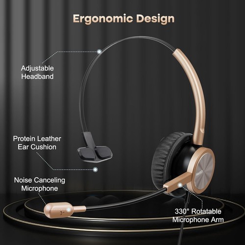 2.5mm/3.5mm Mono Office Telephone Headphone Headset with Microphone - Gold - Picture 5 of 8