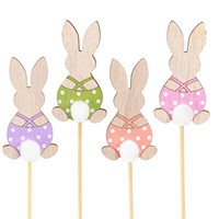 Osterdeko Holz: Bunte HäSchen Blumenstecker 6Cm 12Er Set, 12 StüCk