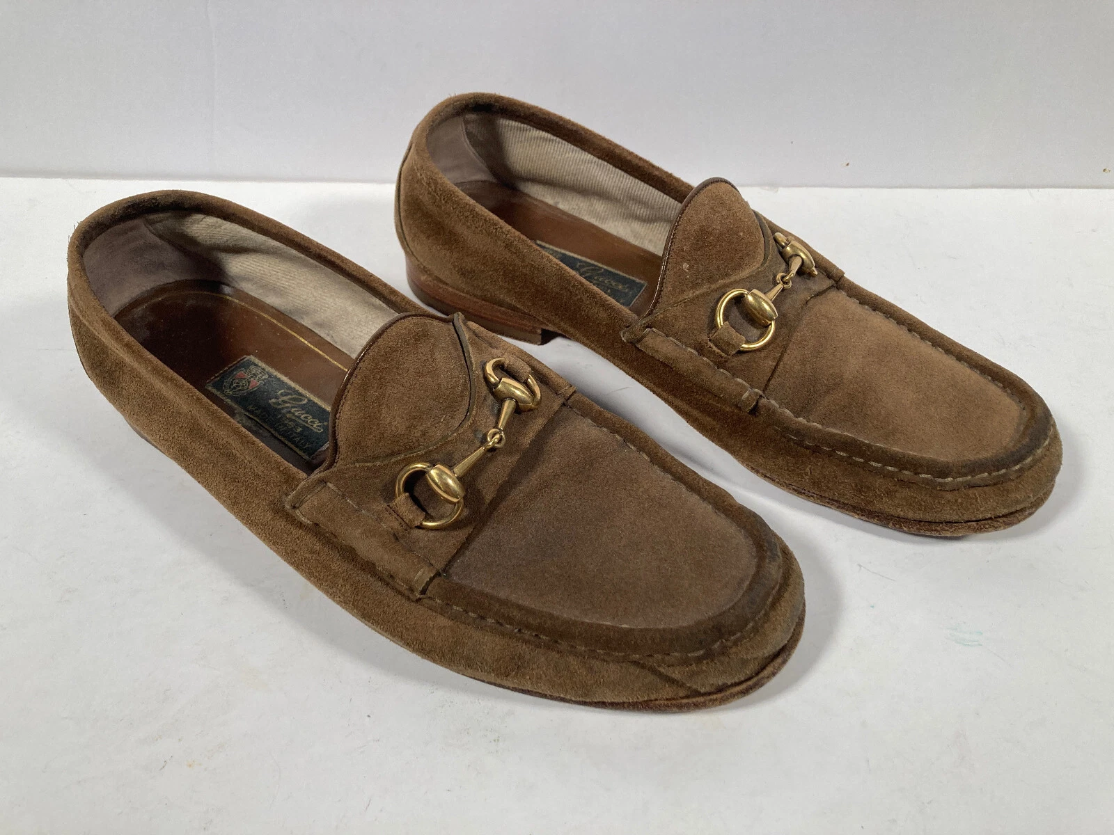 Mocassins mocassins vintage homme Gucci or mors de cheval cuir daim 8,5   PORTÉS