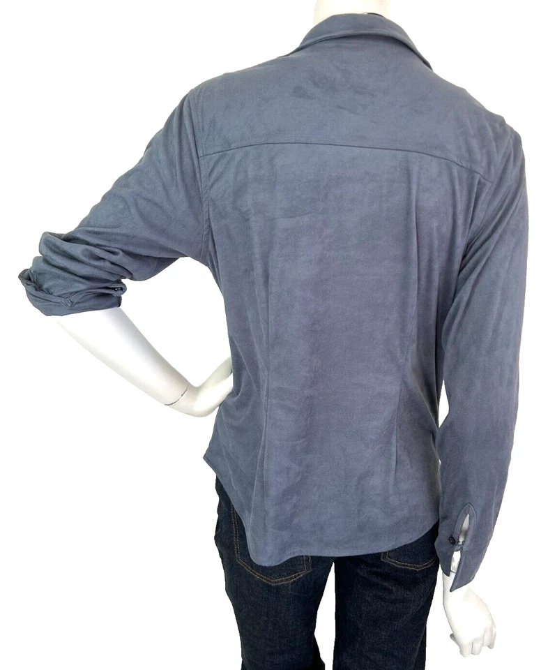 Valerie Stevens Faux Leather Button-Up Collar Long Sleeve Blue Size Medium P - Image 3 of 4