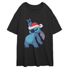 Junior's Lilo  Stitch Cool Dancing Christmas Hat Stitch T-Shirt