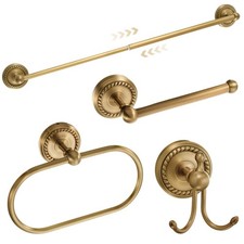 4 Piece Antique Brass Gold Bathroom Accessories Hardware Set Wall Mounted