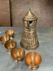 Brass Copper Small Dallah Coffee Tea Pot Turkish Ottoman Islamic With Five Cups — photo 3
