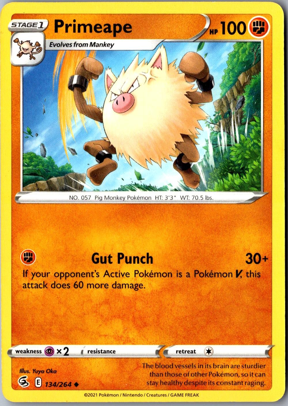 Primeape 134/264 Uncommon Fusion Strike Lightly Played Pokemon Card TCG Single