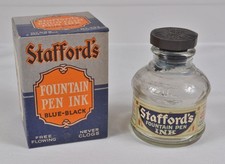 Antique Staffords Blue-Black 2oz. Fountain Pen Ink Bottle NICE! w/Original Box