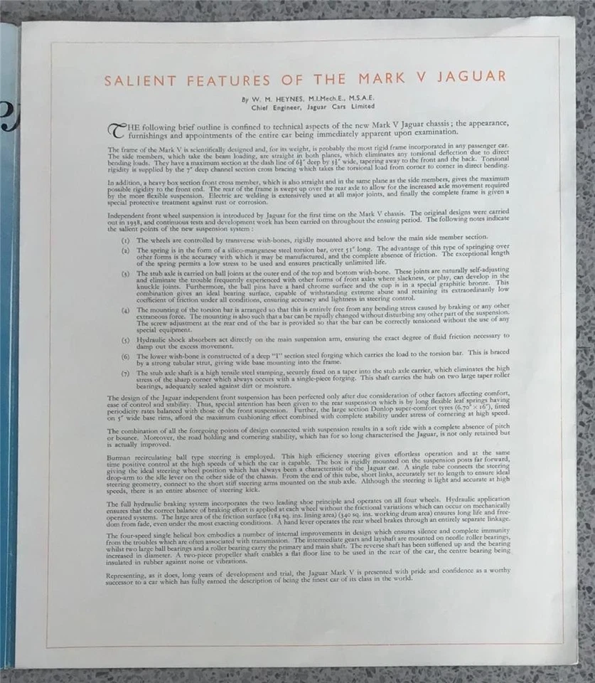 Folleto de venta de autos anuncio preliminar Jaguar Mark V 21/2 y 31/2 litros c1949 Foto 2 de 3