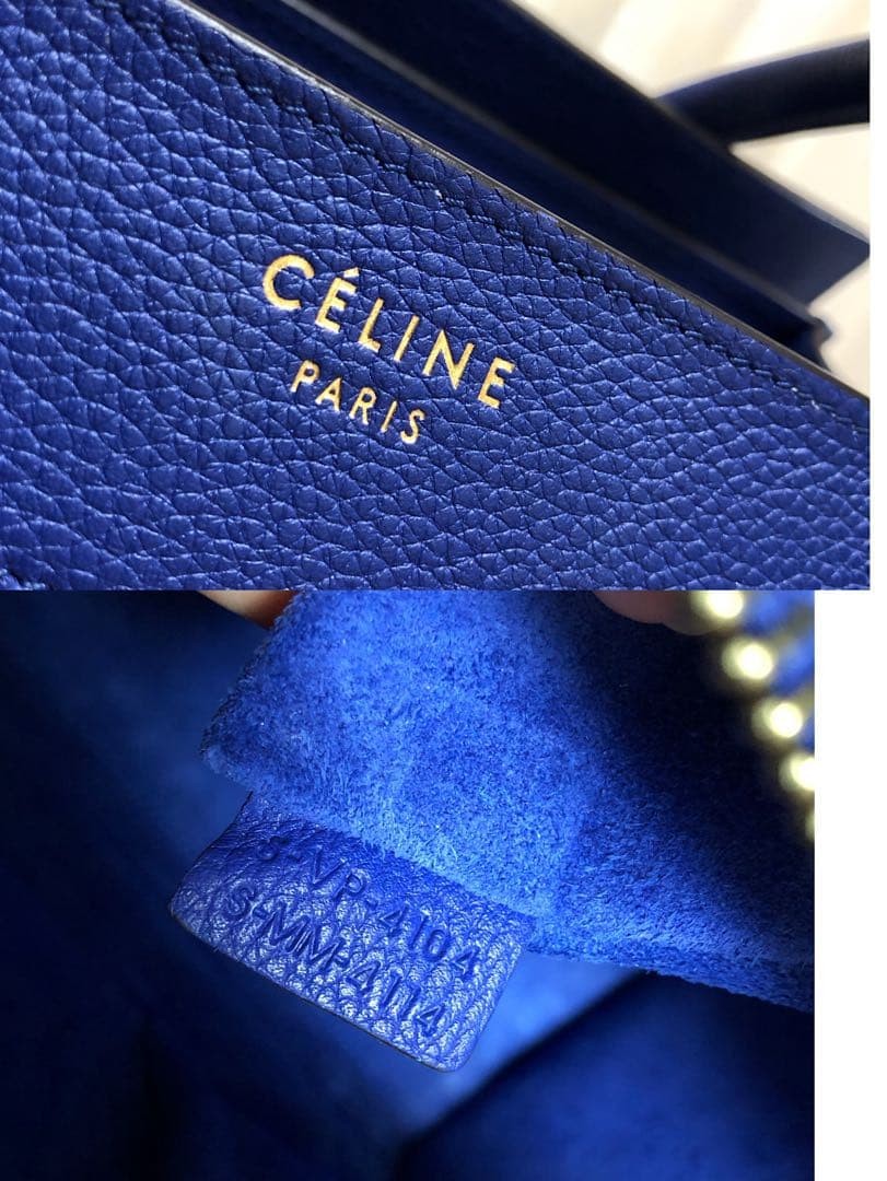 Celine Luggage Micro Shopper Leather Bag Indigo Gold Used image 6