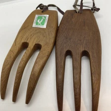 Goodwood Genuine Teak Hand Carved Wooden Salad Hands/claws Primative Thailand