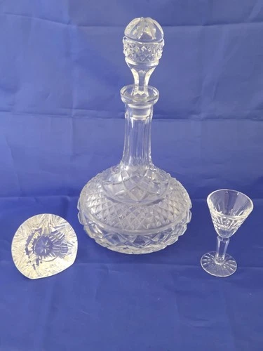 VINTAGE WATERFORD 3 LOT PAPERWEIGHT LISMORE WINE DECANTER GLENMORE SMALL GOBLET