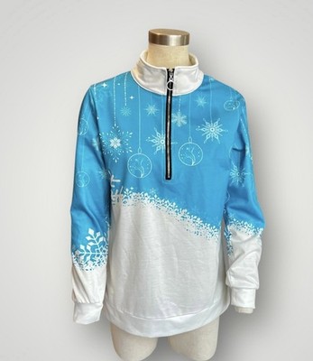 Size: Women Small Snow Flake Christmas Ornaments Blue Pull Over Base Layer Used