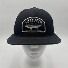 Salty Crew Black Snapback Hat Adjustable One Size Solid Fish Patch