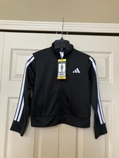 NWT Adidas Youth Boy's Tricot 3-Stripe Full Zip Jacket, Size: S 8 , Black