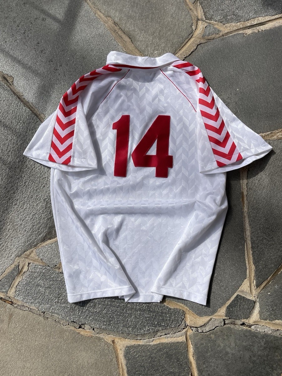 Denmark 1990s Hummel Football Shirt Soccer Jersey White Red Rare