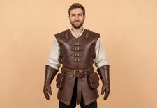 Medieval Warrior Leather Vest Full Set Buckle Chest Armor Gauntlet Studded Bel