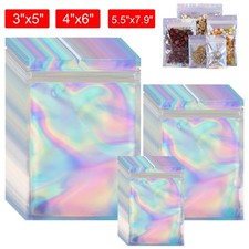 100-1000PCS Holographic Mylar Foil Bags Smell Proof Resealable Zip Seal Pouches