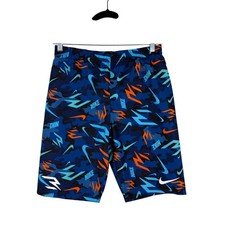 Nike 3 Brand Boys XL Swim Trunks Shorts Blue Camo Orange Swoosh Logo 13-15 years