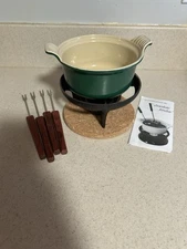 Le Creuset Green La Sauciere Fondue Cast Iron Dipping Set