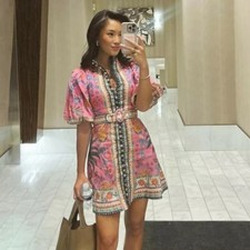 Zimmermann Ginger Dress Size 0P / 6 AU / 2 US Mini Pink Floral Belted Tropical