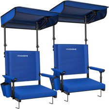 2 Pack Stadium Seat with Back Support  Sunshade Canopy Portable Bleacher Chairs