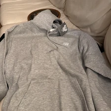 New Balance Sport Essentials Fleece Hoodie Grey White MT41511-BK Men's Small 