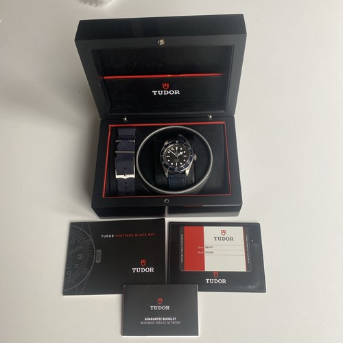 TUDOR Black Bay Heritage Smiley Face Blue Watch with Blue Leat...