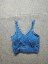 Zenana Tank Top Womens Small/Medium Blue Ribbed Knit Crop Brami Cami Stretch