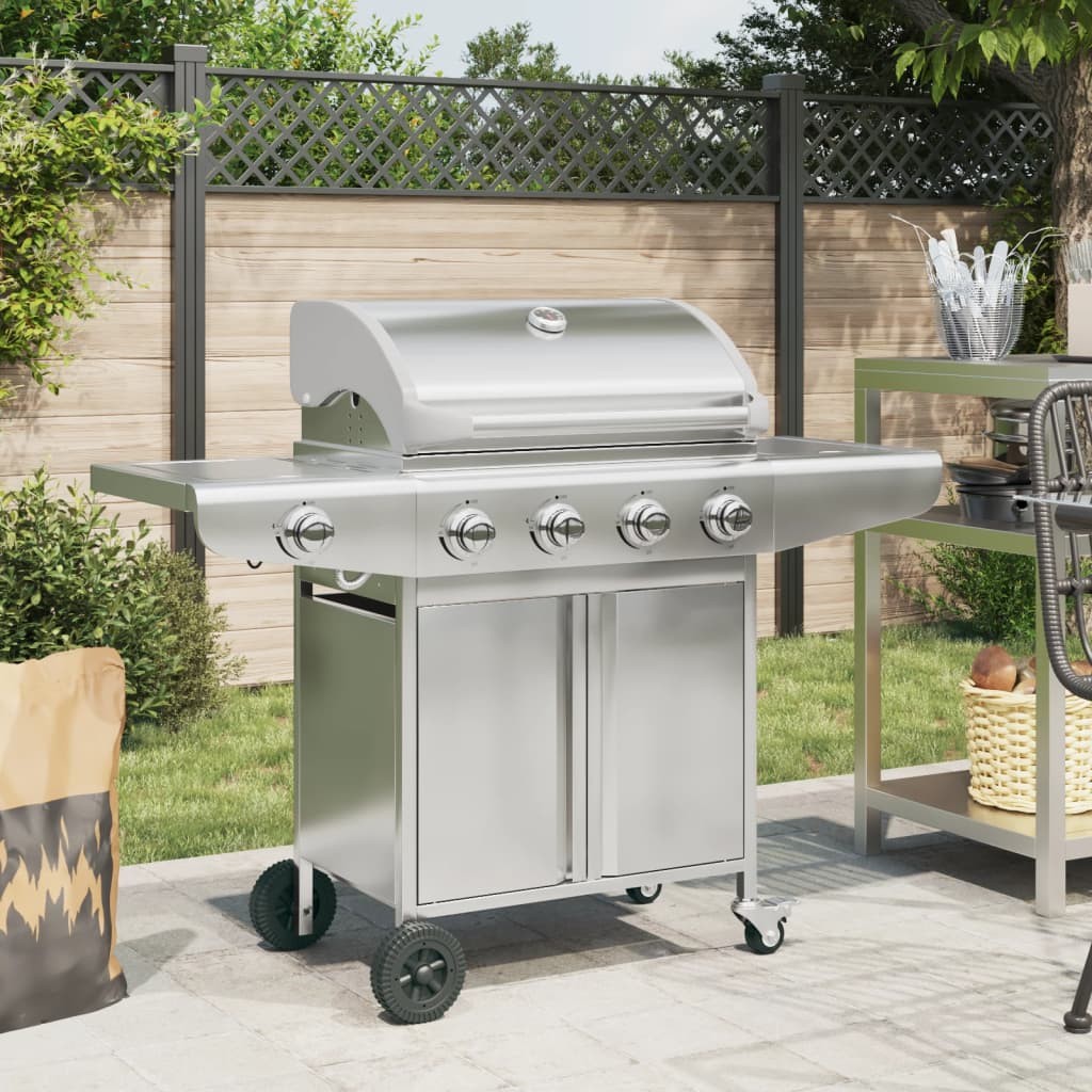 Griglia Barbecue a Gas con 5 Bruciatori Argento in Acciaio 2805559