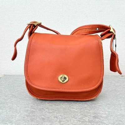 COACH Vintage Leather Shoulder Bag Crossbody Orange Turnlock Flap
