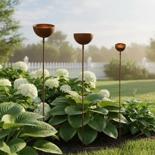 Rusted Rainwater Collector Weather-Resistant Metal Garden Stake Ornament
