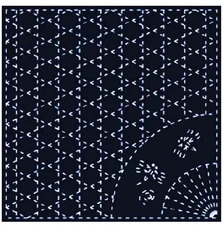 205 - Sashiko Pre-printed Quilt Sampler-Dragonfly Fan & Lattice-Yokota 205- Navy