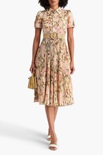 ZIMMERMANN NWT Pop Pleated Yellow Multifloral Print Linen Belted Midi Dress 0