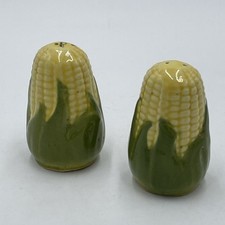 Vintage Ears of Corn Salt and Pepper Shakers 3 .5? Tall With Corks Yellow Green