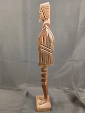 Vintage Elongated Mid Century Viking Hand Carved Folk Art Statue 16.5" W/ Shield