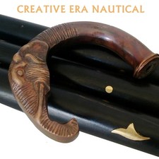 Vintage Designer Brass Elephant Handle Antique Style Cane Wooden Walking Stick