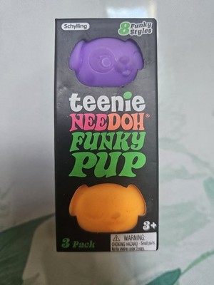 Schylling NEEDOH Teenie Funky Pups 3 Squishy Set - Pink Purple & Green NIB  