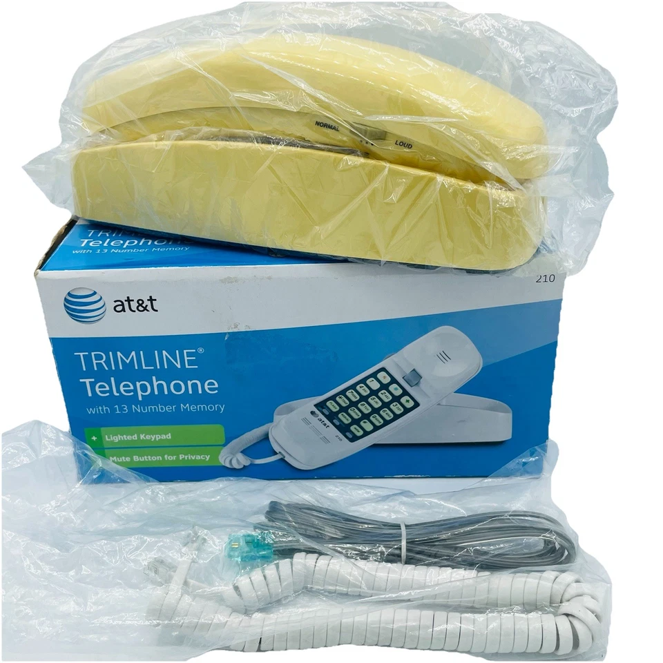 Teléfono de ajuste con cable AT&T 210 de colección teclado de luz amarilla audífono utilería Foto 2 de 4