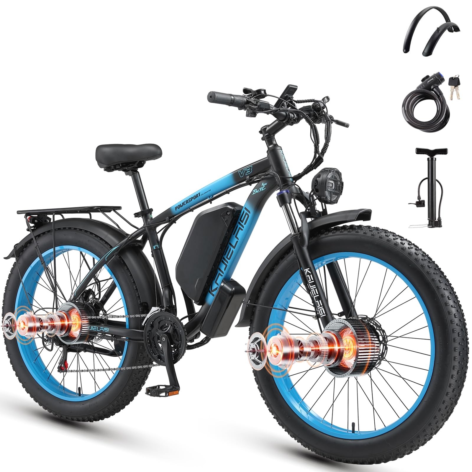 AWD Electric Bike for Adults, Peak 4000W Power 26&rdquo; Fat Tire Ebike, 34MPH Dual Mo