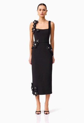 338 $ Elliott Chantelle 3D Midi Dress In Black Size S