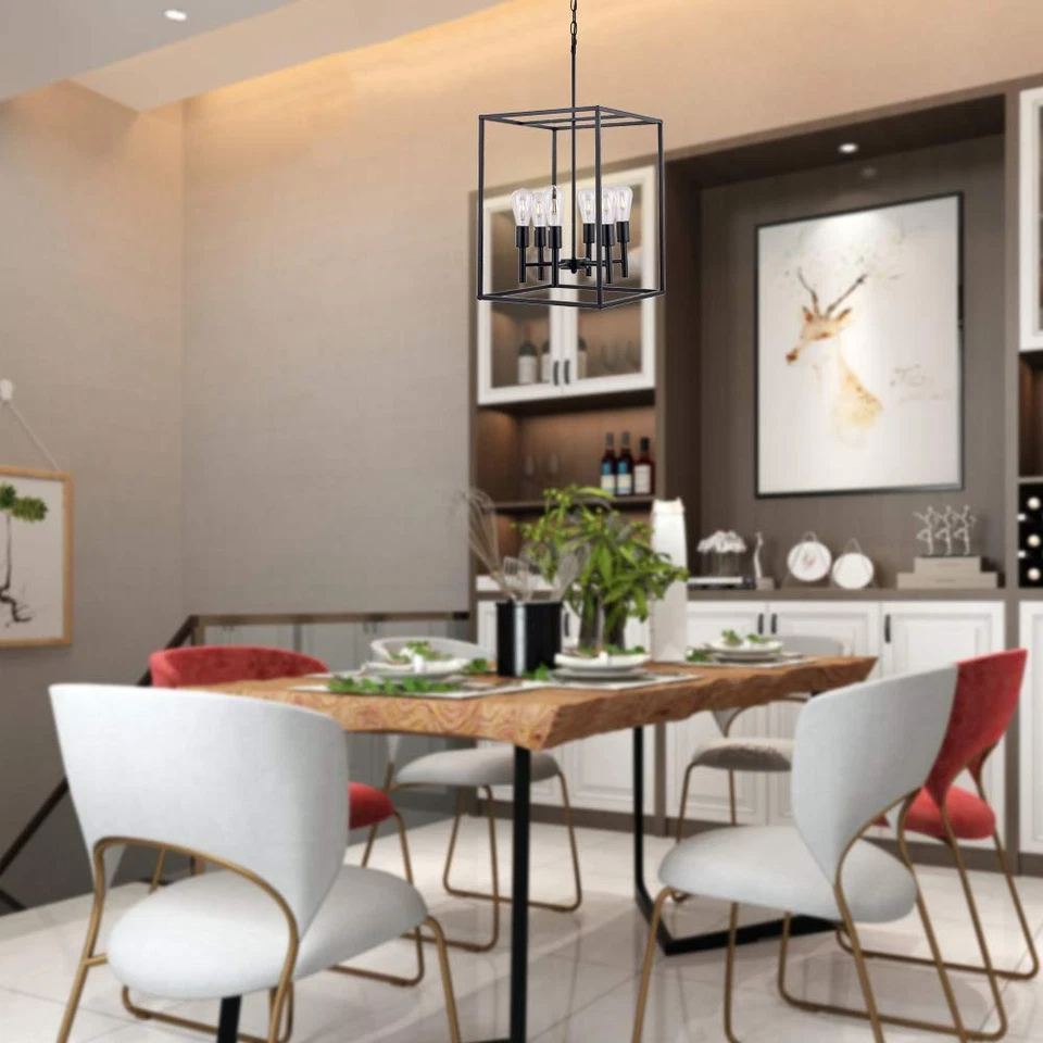 Lámpara de araña clásica negra para vestíbulo 6 luces lámpara colgante de granja... Foto 2 de 4