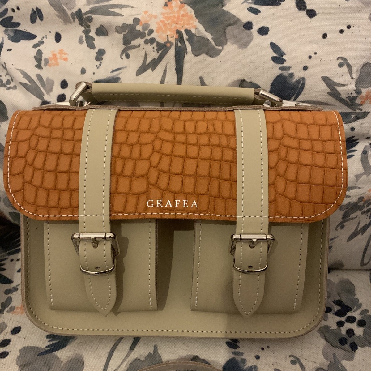 🇬🇧GRAFEA Micro Small Leather Satchel Orange Suede Beige Shoulder