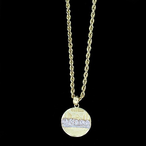 10K Yellow Gold Last Supper Jesus Charm Pendant With 2mm Rope Chain Necklace Set - Picture 2 of 16