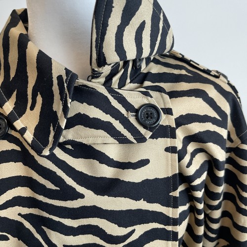 Lauren Ralph Lauren Womens Coat 3X Black Cotton Tiger Zebra Animal Print Trench - Picture 14 of 22