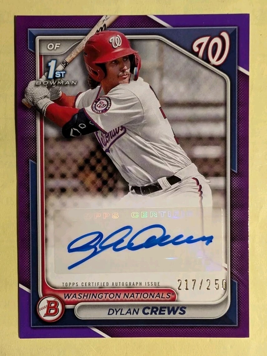 2024 Bowman Dylan Crews 1st Purple Paper Auto #d 217/250 Nationals Prospect