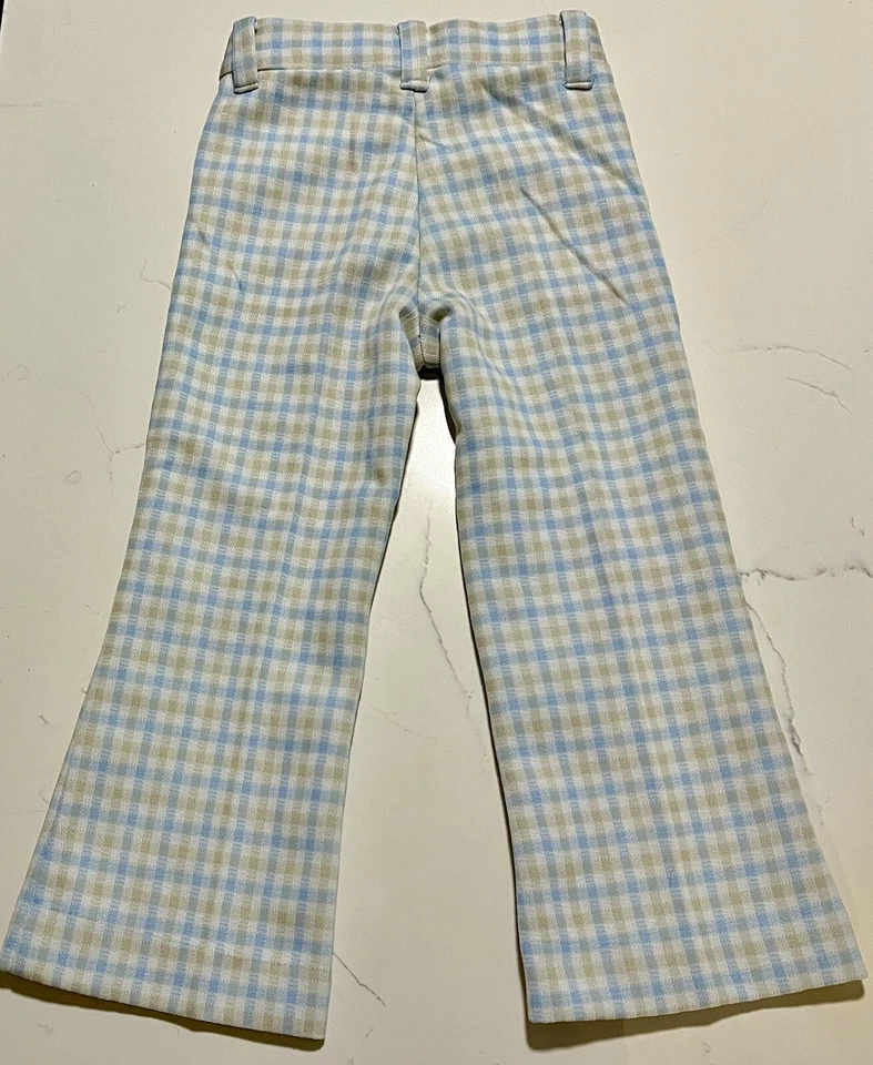 Pantalones de colección años 70 Jack Tar niños retro mod, talla estimada 5 T pantalones de campana a cuadros Foto 2 de 4