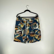Caribbean Joe Mens Large Tropical Hawaiian Floral Swim Board Shorts Blue Pockets