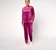 Carole Hochman Size LARGE Drop Needle Velour Lounge Set WINE BERRY A657358