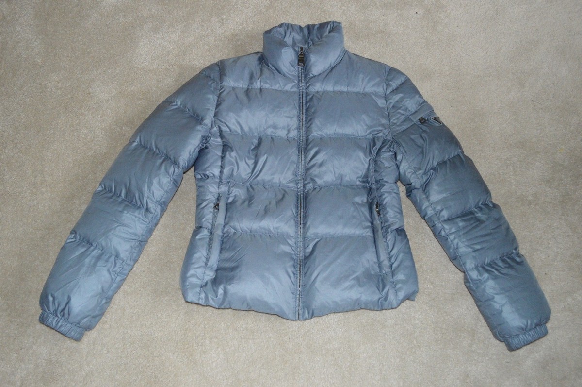 Prada Blue / Grey Down Quilted Zip Through Jacket Coat Womens Size